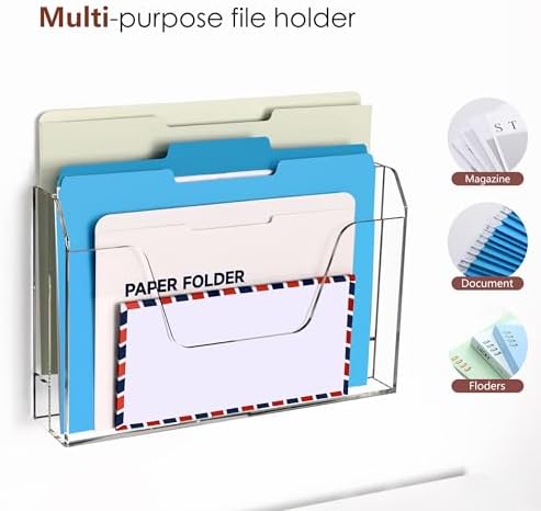 Acrylic Hanging Wall File Organizer, 2-Tier Mail Organizer Wall Mounted Magazine Wall File Holder, Paper Folder Organizer for Office, Desk, School