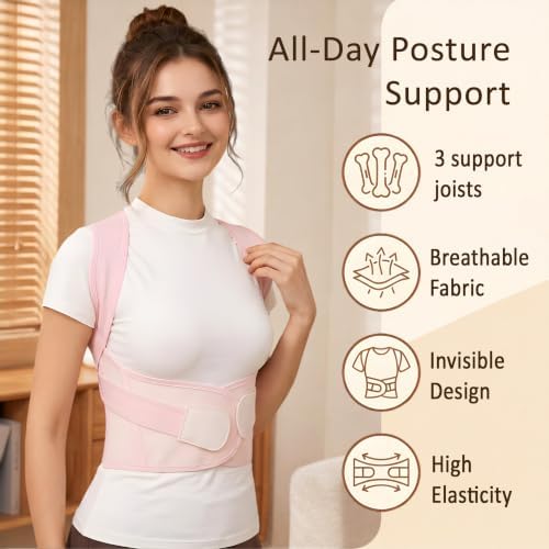 ZYFHOST Back Posture Corrector for Women, Upper Back Brace Support, Pink L