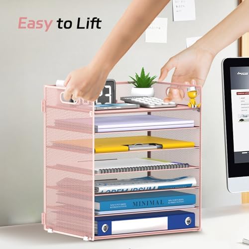 7 Tier Paper Organizer for Desk with Letter Trays & Handle