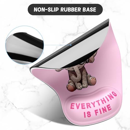 ITNRSIIET Ergonomic Mouse Pad Coaster Set with Gel Wrist Support Wrist Rest Smooth Surface Non-Slip PU Base Comfortable Office Supplies Pain Relief, 9.5 x 8.3 inches, Pink Pretty Elephant