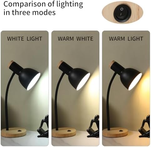 Adjustable Wooden Desk Lamp,Metal Shade Flexible Neck Table Lamp