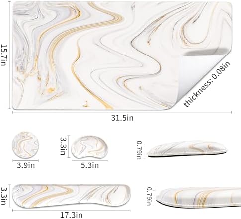 QiyI PU Leather Desk Mat Set, 4-in-1 Ergonomic Wrist Rest, Marble Stripes