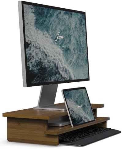 23” Monitor Stand with Phone Tablet Holder Bamboo Desk Shelf