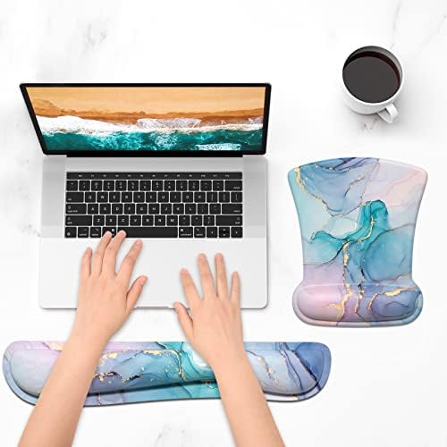 ITNRSIIET Mouse Pad Wrist Support Keyboard Wrist Rest Pad Ergonomic Mousepad Non-Slip Memory Foam Keyboard Pad Easy Typing Pain Relief Perfect for PC Laptop Gaming Office, Color Textured Marble
