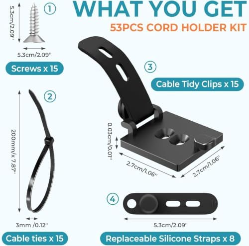 Kanemc Cable Management Clips Under Desk,Adhesive Wire Organizers for Cords