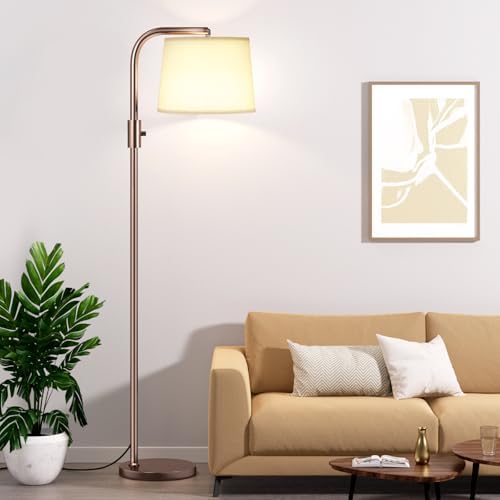 Ambimall Fully Dimmable Floor Lamp with 9W LED Bulb, Standing Lamp for Living Room with Adjustable Head, Modern Tall Light with Rotary Switch for Office, Brown and Beige
