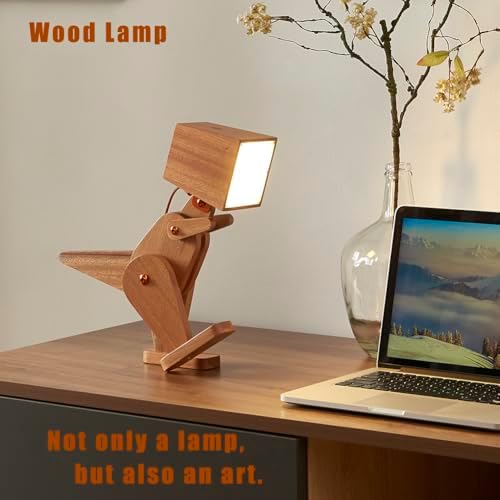 Wood Dinosaur Table Lamp, Brown, 3 Levels Dimmable Touch Switch