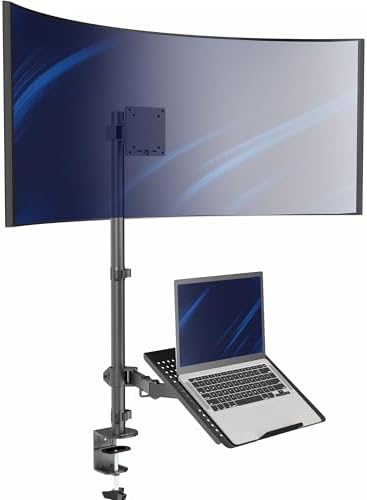 VIVO Extra Tall Desk Mount for up to 49 inch Ultrawide and Tray for up to 17 inch Laptop, Clamp-on Adjustable Stand Holds 44 lb Screens, VESA up to 100x100, Black, STAND-V012C