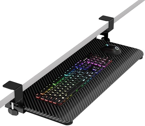 Under Desk Keyboard Tray, Slide-Out Keyboard Drawer with C-Clamp 25.6"x11.8"