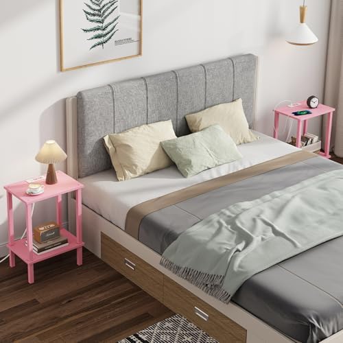 TUTOTAK End Table with Charging Station, Side Table, Nightstand