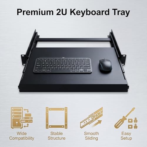 2U Keyboard Tray 12" Depth -Universal 19" Rack Mount Sliding Shelf