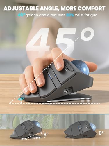Wireless Trackball Mouse, Adjustable Angle Rechargeable, Backlit-Gray Mouse