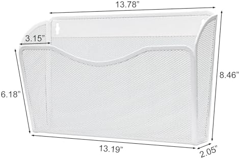 PAG-Mass 6 Pockets Wall File Holder Office Hanging File Organizer Metal Wall Mount Magazine Rack, White
