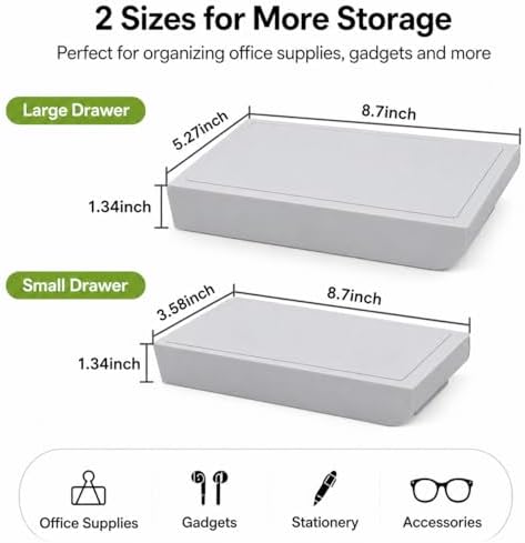 Under Desk Drawer, 2 Pack Self Adhesive Slide Out Desk Storage Drawers