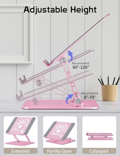 Adjustable Aluminum Laptop Stand for Desk,Ergonomic Riser, Pink