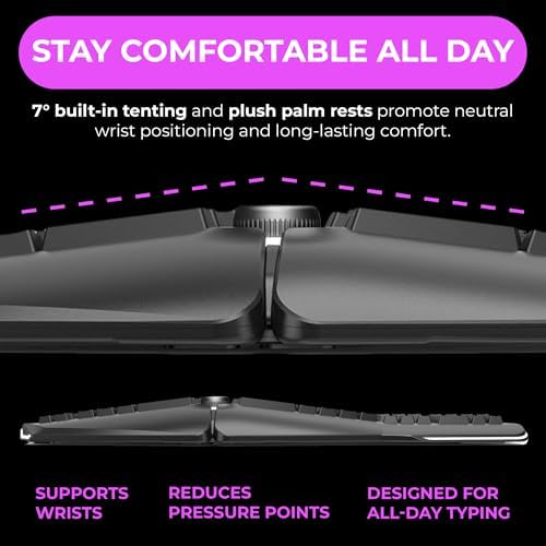 Cloud Nine C989M Ergonomic Mechanical Keyboard for PC - Kailh Tactile Brown Switches - RGB Light Up LED Backlit with USB - Ergo Split Key Board with Macro