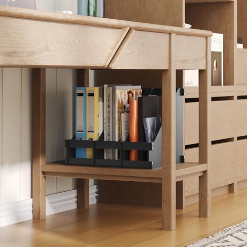 Bamboo Desk File Organizer, 3 Compartment Magazine Holder for Home Office(Black)