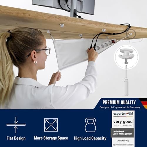 Cable Management net - Under Desk Wire Management - Flexible Under Desk Cable Management Tray White