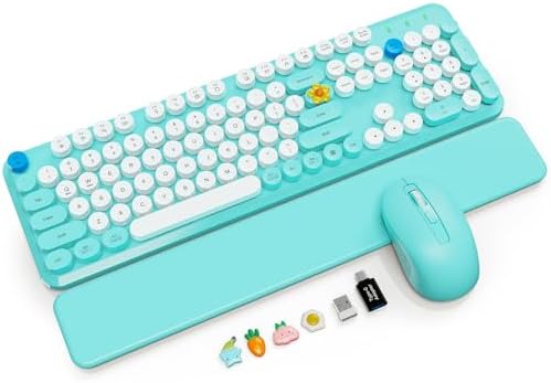 Wireless Keyboard Mouse Combo, Magnetic Wrist Rest, Round Keycap, Aqua Blue
