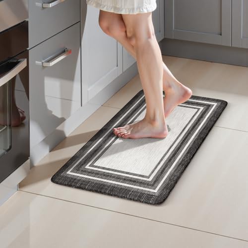 KIMODE Kitchen Rugs Cushioned Anti Fatigue Black Kitchen Mat Non-Skid Small
