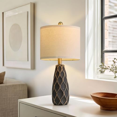 Samll Table Lamps Set of 2 for Living Room, 20.25" Black Bedside Boho Lamps