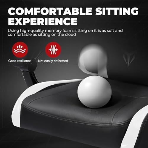GTPLAYER Gaming Chair for Adults, Big and Tall 300LBS Heavy Duty Office Chair, Ergonomic High Back Lumbar Support and Wide Comfy Cushion with Linkage Armrests for Home Office, White