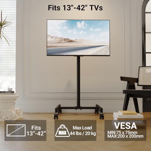 BONTEC Rolling TV Stand with Tilt,Mobile TV Stand Wheels for 13-49 Inch TVs