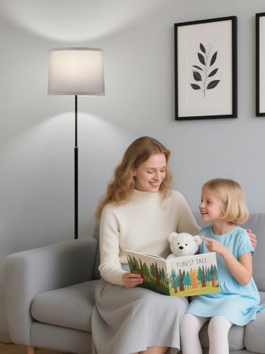 60" Modern Floor Lamp with Linen Shade, 3 Color LED Bulb & Foot Switch