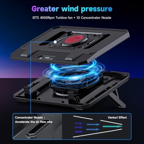 IETS GT300 Upgraded Laptop Cooling Pad with Adjustable Stand, Turbo Boosted Cooler for Rapid Cooling 10-17inch Gaming Laptop, Flexible Sealing Ring，Featuring Air Filtration and USB Hub