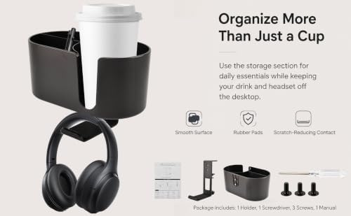 4 In 1 Desk Cup Holder Clamp, Under Desk Headphone Hanger