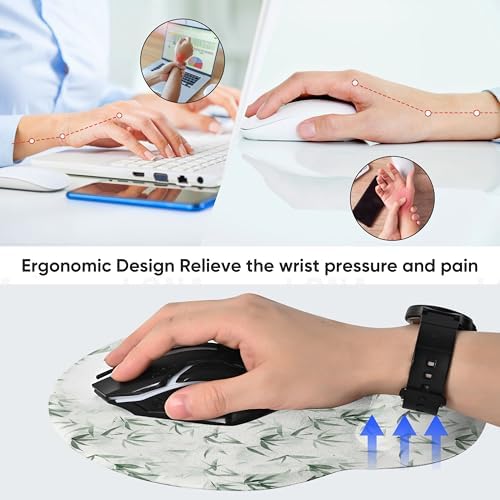 RICHEN Ergonomic Mouse Pad with Wrist Support,Non-Slip Rubber Base for Computer Laptop & Mac,Lightweight Rest for Home,Office & Travel (Bamboo Leaf)