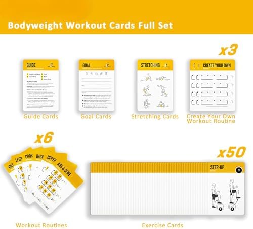 Bodyweight Exercises Cards, 62 Workout Cards Deck Large Size 5" x 3.5" Fitness Cards for Women & Men, Beginner Fitness Guide to Training Exercises at Home or Gym
