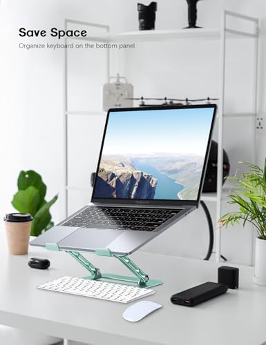 Aoviho Adjustable Laptop Stand for Desk,Portable Laptop Stand Holder and Riser,Foldable Aluminum Notebook Computer Stands for MacBook Air Pro HP Lenovo Dell Samsung, 10-15.6 inch (Fresh Green)