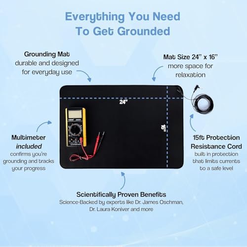 Grounding Mat for Feet, 24x16 Earthing Pad with Multimeter & Cord