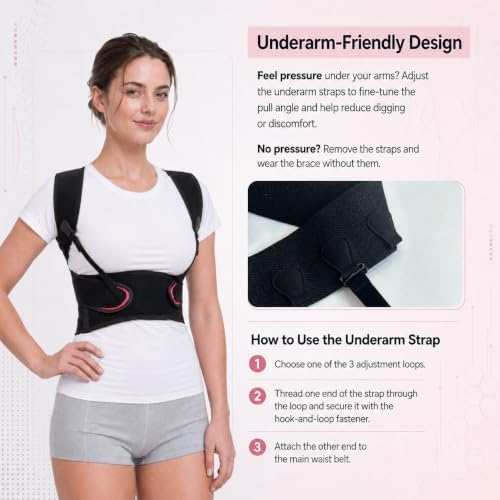 Posture Corrector for Women, Adjustable Upper Back Brace with Wide Shoulder Straps and Underarm Comfort Straps, Breathable Posture Support for Daily Wear