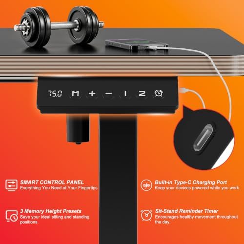 48 Inch Standing Desk with USB-C Port, Cable Management