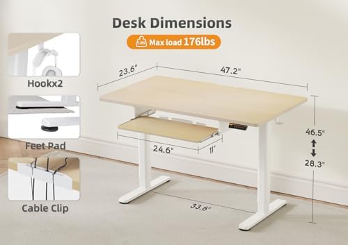 YDN Electric Standing Desk 48 Inch with Keyboard Tray Natural