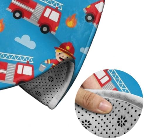 Soft Round Yoga Carpet, Office Chair Decor Round Mat for Carpet and Hardwood Floors Red Fire Truck Cartoon, 36inch