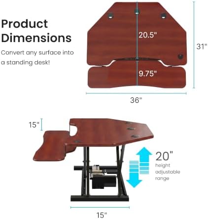 VERSADESK PowerPro 36 Inch Electric Corner Standing Desk Converter, Motorized Height Adjustable Sit-Stand Desk Riser, Dual Monitor & Laptop Workstation with Keyboard Tray, Cherry