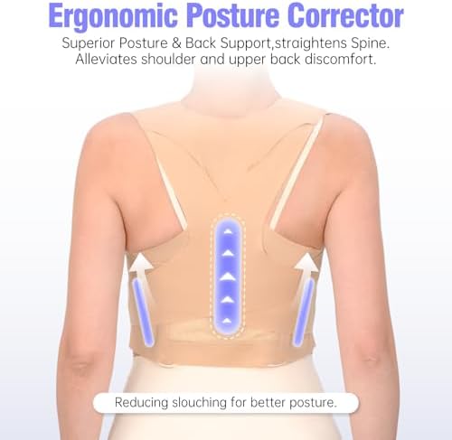 Posture Corrector for Women, Invisible Lightweight Adjustable Back Brace for Neck Shoulder & Upper Back Pain Relief - Improve Posture Correct Scoliosis & Hunchback Under Clothes (Beige, S)