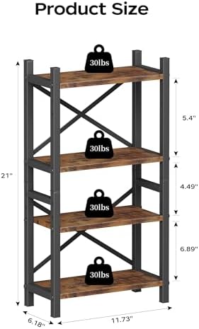 2-Pack Desktop Bookshelf, 4-Tier Stackable Narrow Bookcase, Adjustable Industrial Desk Organizer & Hutch - Rustic Brown Wood Desktop Book Organizer for Living Room, Bedroom & Home Office