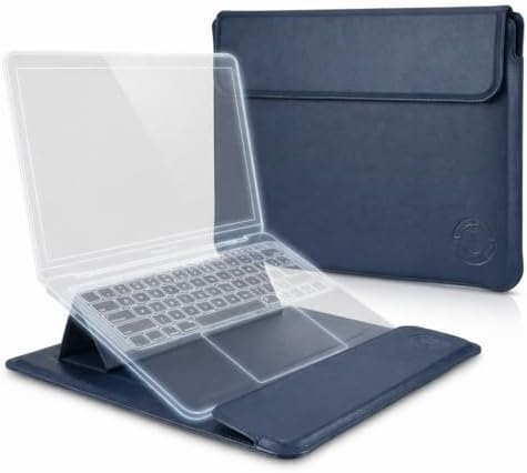 Blue Multi-Function Laptop Sleeve 14-15.6 Inch ONLY MacBook Pro Air Dell XPS HP Pavilion Surface 3-in-1 Protective Case Waterproof Leather Business, Not for 11-13”