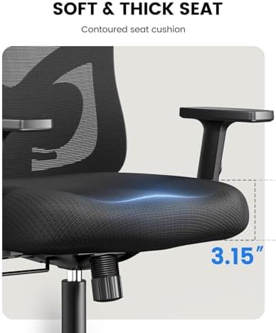 NOBLEWELL Ergonomic Office Chair with Padded Lumbar Support, 2D Headrest, Adjustable Armrests, Upgraded Contoured Seat Cushion, 130° Rocking Tilt, Computer Gaming Chair for Home Office, Pack of 3