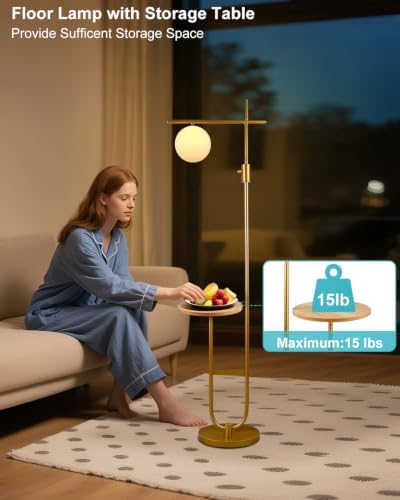 Lightdot Gold 66IN Modern Tall Floor Lamp with Table, Standing Corner Lamp