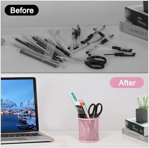 EasyPAG Pencil Holder for Desk, 2 Pack Metal Pen Organizer, Mesh Pencil Cup Organizer for Home, Office, Classroom, School, Pink