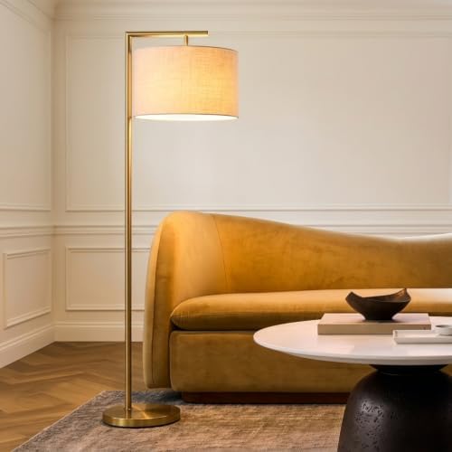 Brightech Montage Modern Floor Lamp - LED Standing Lamp with Adjustable Color Changing Bulbs for Living Rooms & Offices - Tall Corner Bedroom Reading Light for Contemporary Home Decor - Antique Brass