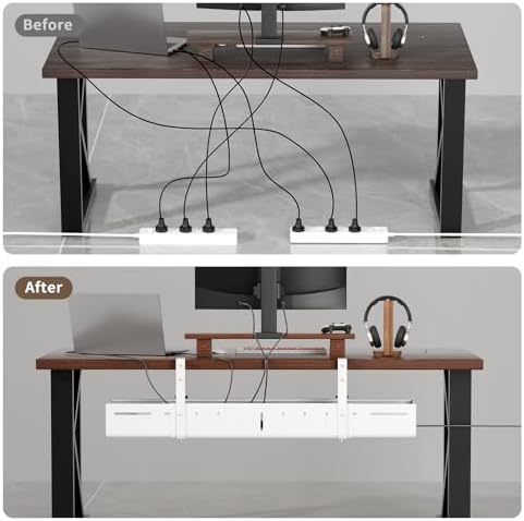 Under Desk Cable Management Tray, Expandable 25.2"–38.6" Cable Tray, White