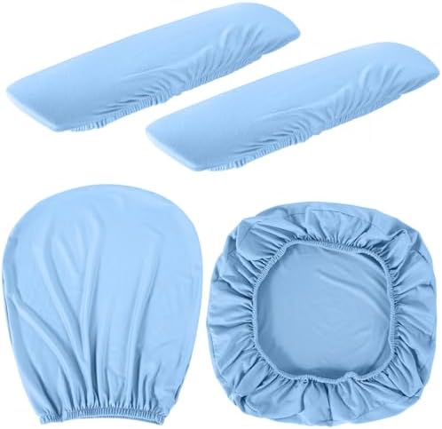Tallew 4 Pcs Office Chair Covers Set Computer Universal Protective Stretchable Chair Seat Covers Desk Armrest Cover Slipcovers Pads Office Cushion Backrest for Rotating(Regular,Blue)
