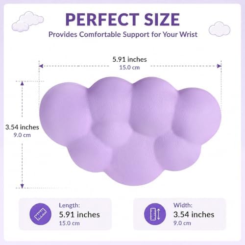 Cloud Wrist Rest Cushion for Mouse Ergonomic Soft PU Leather Memory Foam Wrist Pain Relief Mouse Wrist Support Pad with Anti-Skid Base for Office School Home Laptop & Computer Mouse (Purple)