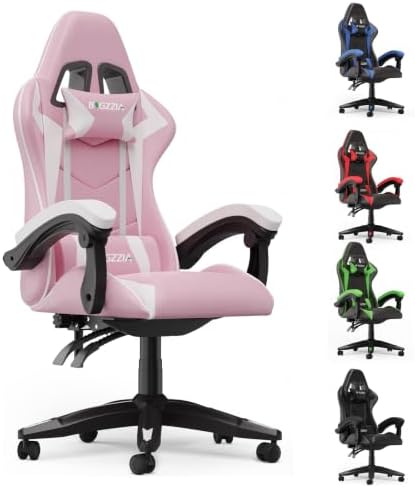 Bigzzia Gaming Chair with Lumbar Support, Ergonomic Gamer Chair Pink
